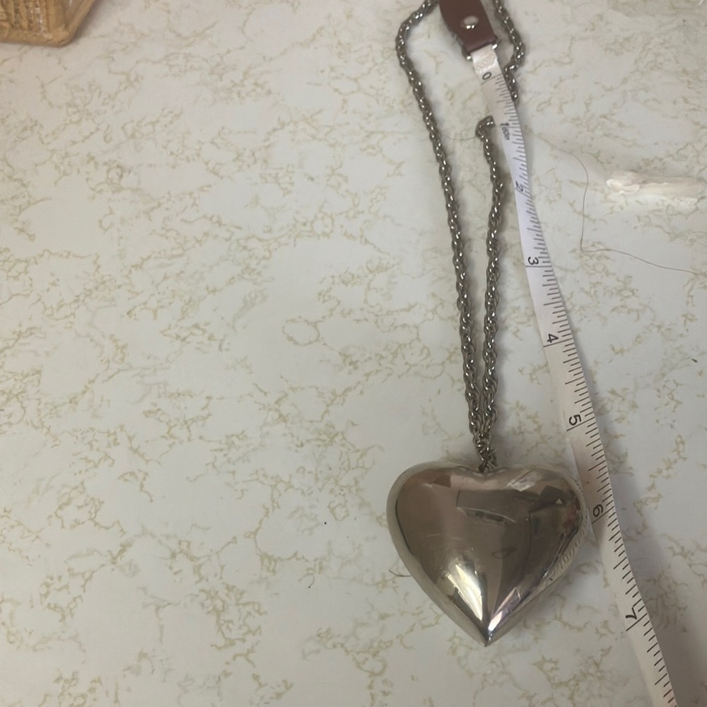 Enormous Silver puffed Heart Pendant Necklace